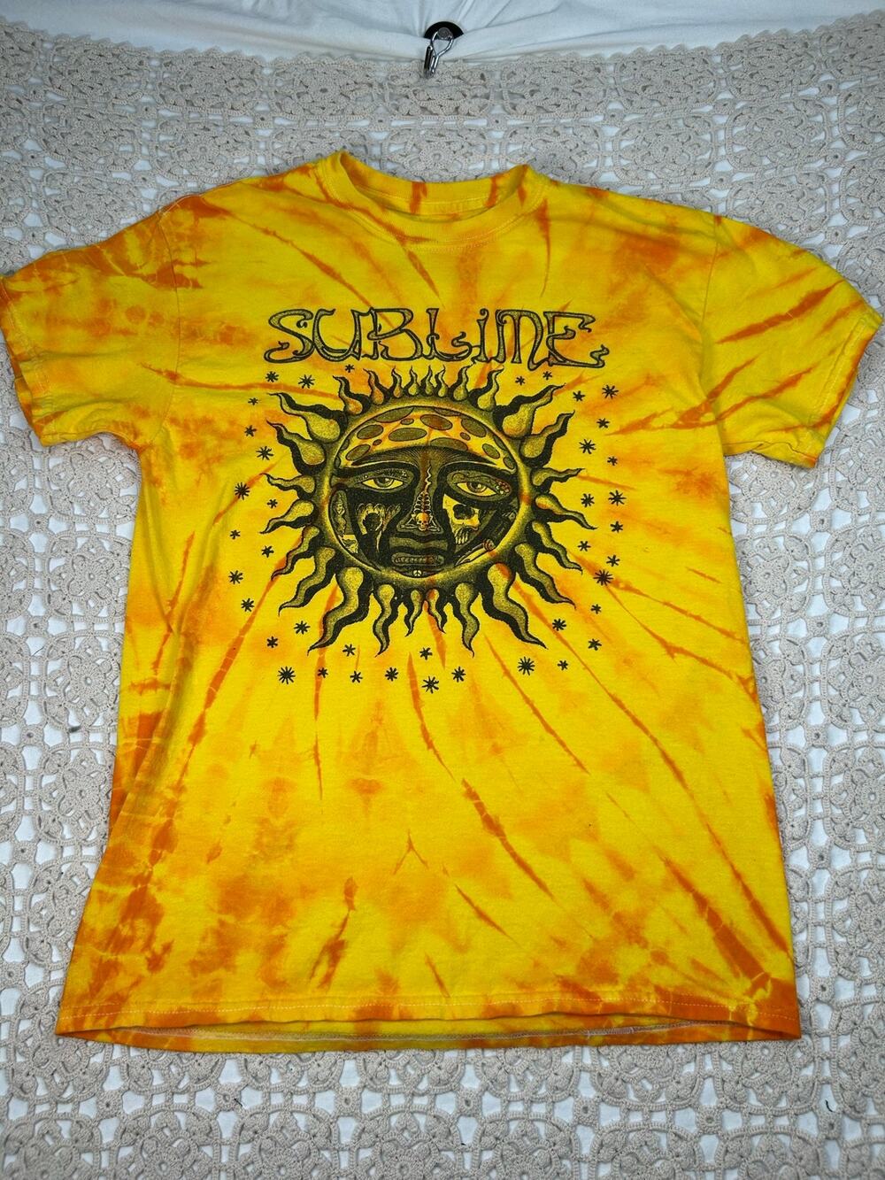 Sublime Graphic T Shirt Tie Dye Yellow Orange Size Medium Sun Face Band Tee